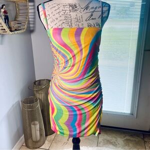 Show Me Your Mumu Candy Psychedelic Stripes Disco Tripper Mini Dress Sz M